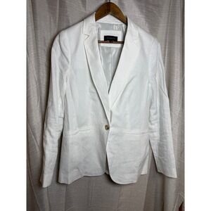 NWOT Talbots Women's White 100%Linen Blazer Size 8 Single Button Pinstripe Lined